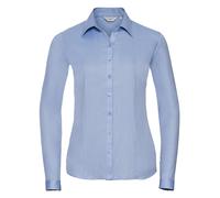 Russell 962F Womens Ladies BLUE or WHITE Long Sleeve Herringbone Shirt Blouse