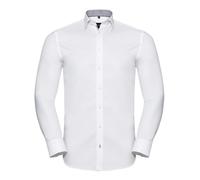 Russell 964M Mens Mans Tailored Fit Long Sleeve Contrast Herringbone Shirt