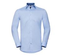Russell 964M Mens Mans Tailored Fit Long Sleeve Contrast Herringbone Shirt