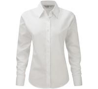(2XL, White) Russell Collection Ladies/Womens Long Sleeve Easy Care Oxford Shirt
