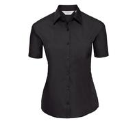 (L, Black) Russell Collection Ladies/Womens Short Sleeve Poly-Cotton Easy Care Poplin Shirt