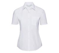 Russell Athletic Collection Ladies/Womens Short Sleeve Poly-Cotton Easy Care Poplin Shirt (White) - Size Medium
