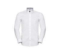 Russell Athletic Collection Mens Herringbone Tailored Long-Sleeved Formal Shirt (White/Silver/Convoy Grey) - White & Silver - Size 17.5 inch