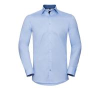 Russell Athletic Collection Mens Long Sleeve Contrast Herringbone Shirt (Light Blue/Mid Blue) - Size 15R