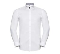 Russell Athletic Collection Mens Long Sleeve Contrast Herringbone Shirt (White/Silver) - Size 17.5R