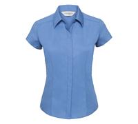 Cap Sleeve Polycotton Easy Care Fitted Poplin Shirt Russell Blue L