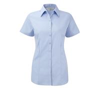 (S, Light Blue) Russell Womens/ladies Herringbone Short Sleeve Work Shirt