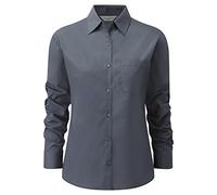 Russell Collection Ladies Poplin Shirt, Single Collar, Adjustable Cuffs, Convoy Grey, Size M