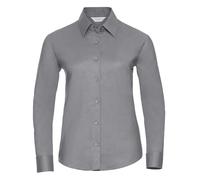 (4XL, Silver) Russell Collection Ladies/Womens Long Sleeve Easy Care Oxford Shirt