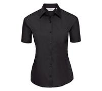 (4XL, Black) Russell Collection Ladies/Womens Short Sleeve Poly-Cotton Easy Care Poplin Shirt