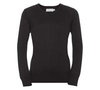 (L, Charcoal Marl) Russell Collection Ladies/Womens V-Neck Knitted Pullover Sweatshirt