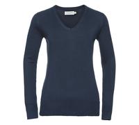 (S, French Navy) Russell Collection Ladies/Womens V-Neck Knitted Pullover Sweatshirt
