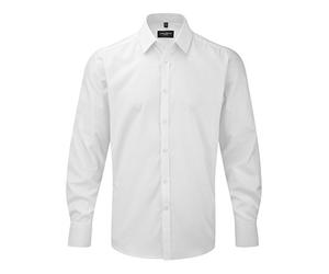 Russell Collection Long Sleeve Herringbone Shirt - White - 16.5