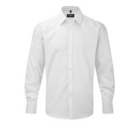 Russell Collection Long Sleeve Herringbone Shirt - White - 18.0