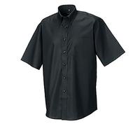 Russell Collection Men’s Short Sleeve Easy Care Oxford Shirt (Black, 19 inch)
