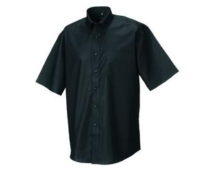 Russell Collection Men's Button down Short Sleeve Formal Shirt, Black - Black, 6XL