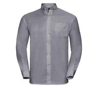 Russell Collection Men's Classic Oxford Long-Sleeved Shirt in Silver | Size: Medium Russell Collection Silver M
