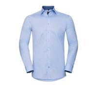 Russell Collection Men's Contrast Herringbone Tailored Shirt in Light Blue | Size: 3XL Russell Collection Light Blue 3XL