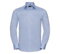 Russell Collection Men's Herringbone Long-Sleeved Formal Shirt in Light Blue | Size: 18.5 in Russell Collection Light Blue 18.5 in