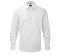 Russell Collection Men's Herringbone Long-Sleeved Formal Shirt in White | Size: 15.5 in Russell Collection White 15.5 in