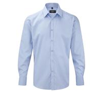 Russell Collection Men's Herringbone Long-Sleeved Shirt in Light Blue | Size: 16.5 in Russell Collection Light Blue 16.5 in