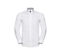 Russell Athletic Collection Mens Herringbone Tailored Long-Sleeved Formal Shirt (White/Silver/Convoy Grey) - White & Silver - Size 19.5 inch