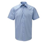 Russell Collection Men's Herringbone Tailored Short-Sleeved Shirt in Light Blue | Size: Large Russell Collection Light Blue L