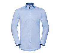 Russell Athletic Collection Mens Long Sleeve Contrast Herringbone Shirt (Light Blue/Mid Blue) - Size 16.5R