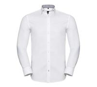 Russell Collection Mens Long Sleeve Contrast Herringbone Shirt