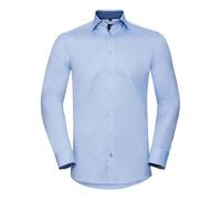Russell Collection Men's Long Sleeve Contrast Herringbone Shirt in Light Blue | Size: 16.5 in Russell Collection Light Blue 16.5 in