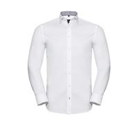 Russell Collection Men's Long Sleeve Contrast Herringbone Shirt in White Russell Collection White One Size