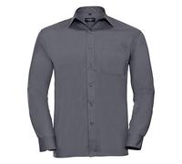 Russell Collection Men's Long Sleeve Convoy Grey Poplin Shirt (19.5)
