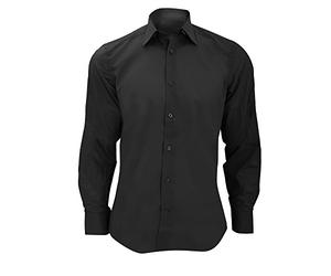 Russell Collection Mens Long Sleeve Poly-Cotton Easy Care Tailored Poplin Shirt (3XL) (Black)