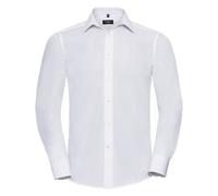(3XL, White) Russell Collection Mens Long Sleeve Poly-Cotton Easy Care Tailored Poplin Shirt