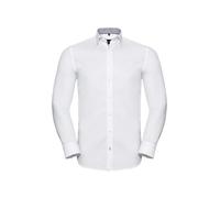 Russell Collection Men's Long Sleeve Tailored Contrast Herringbone Shirt