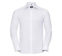 Russell Collection Men's Plain Herringbone Tailored Long-Sleeved Shirt in White | Size: 38 Russell Collection White 38