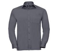 Russell Athletic Collection Mens Poplin Easy-Care Long-Sleeved Shirt (Convoy Grey) - Dark Grey - Size X-Large