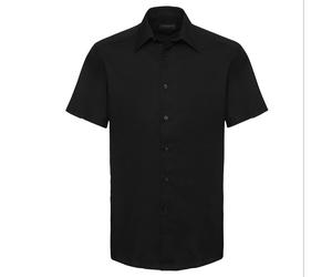 Russell Collection Short Sleeve Easy Care Tailored Oxford Shirt in Black | Size: 18.5 in Russell Black 18.5 in