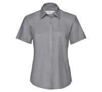 Russell Collection Women's Classic Oxford Short-Sleeved Shirt in Silver | Size: Medium Russell Collection Silver M