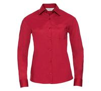 Russell Collection Women's Classic Polycotton Easy-Care Long-Sleeved Shirt in Red | Size: 4XL Russell Collection Red 4XL