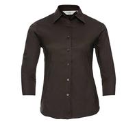 Russell Collection Women's Easy-Care Fitted 3 4 Sleeve Shirt in Chocolate | Size: 2XL Russell Collection Chocolate 2XL