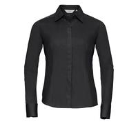 Russell Athletic Collection Ladies/Womens Long Sleeve Poly-Cotton Easy Care Fitted Poplin Shirt (Black) - Size Large
