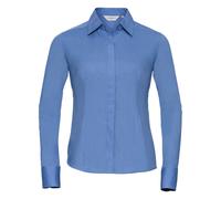 (M, Corporate Blue) Russell Collection Ladies/Womens Long Sleeve Poly-Cotton Easy Care Fitted Poplin Shirt