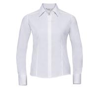 Russell Athletic Collection Ladies/Womens Long Sleeve Poly-Cotton Easy Care Fitted Poplin Shirt (White) - Size X-Small