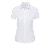 Russell Collection Women's Plain Herringbone Tailored Short-Sleeved Shirt in White | Size: 2XL Russell Collection White 2XL