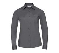 Russell Collection Women's Poplin Easy-Care Long-Sleeved Shirt - Convoy Grey - XS - Convoy Grey - 65% Polyester/35% Cotton Poplin