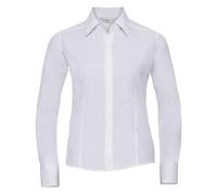 Russell Collection Women's Poplin Fitted Long-Sleeved Formal Shirt - White - White - 14 UK