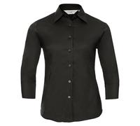 Russell Collection Women's Stretch Fitted 3 4 Sleeve Shirt in Black | Size: XS Russell Collection Black XS
