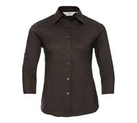 Russell Collection Women's Stretch Fitted 3 4 Sleeve Shirt in Chocolate | Size: Large Russell Collection Chocolate L