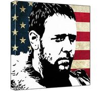 Russell Crowe - Pop Art Print (Stars & Stripes Background) - 30 x 30 x 2.5 cm Deep Box Canvas